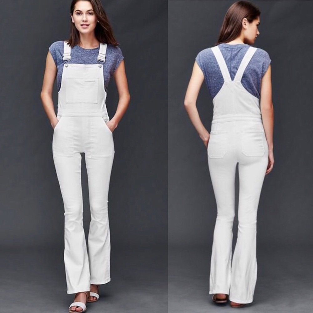 Gap 1969 White Denim Flare Overalls